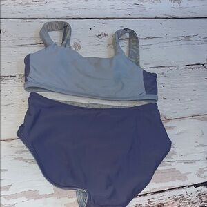 Athleta Kids Swim Bikini in Light Blue and Dark Blue high rise and reversible
